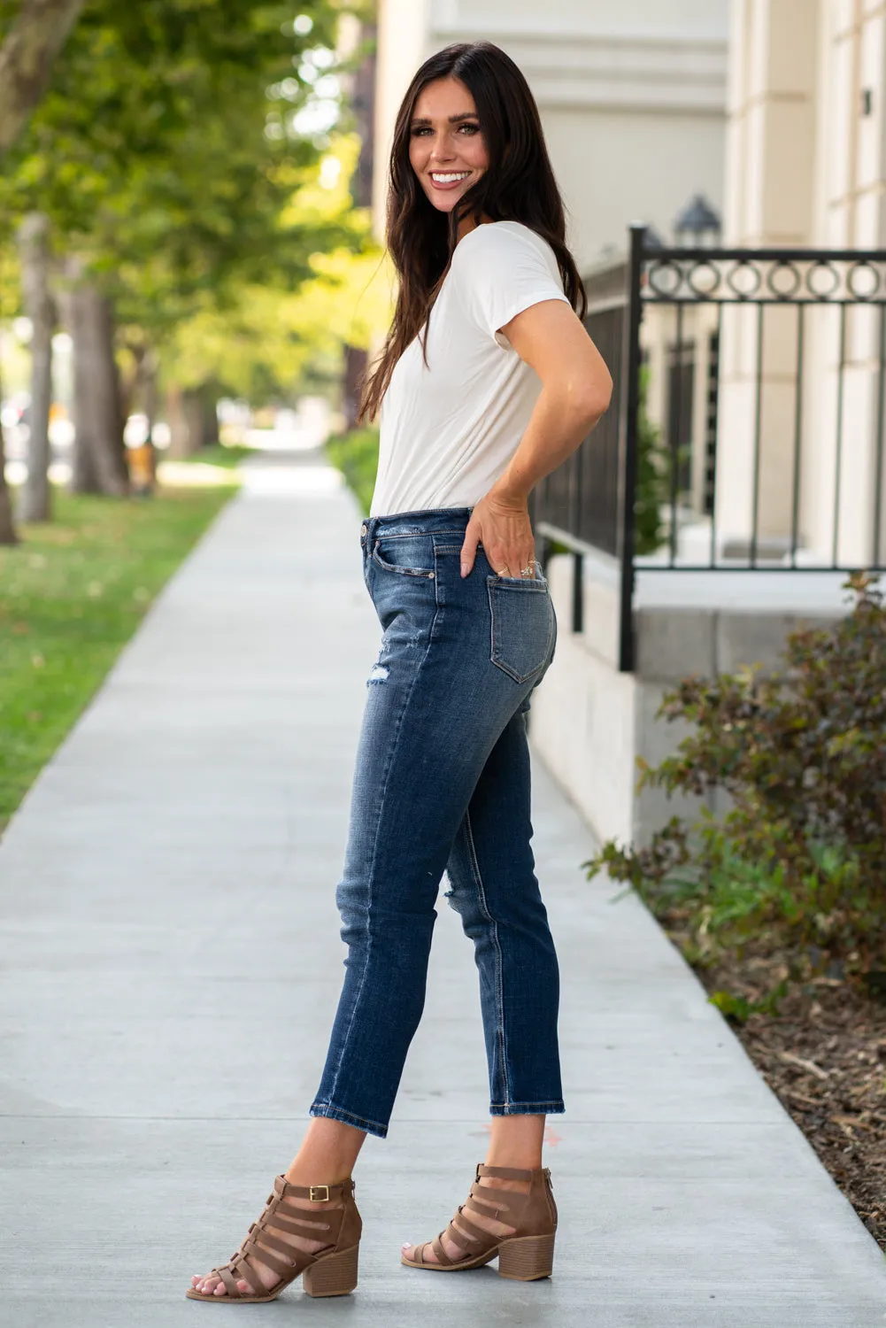 High Rise Distressed Mom Jeans