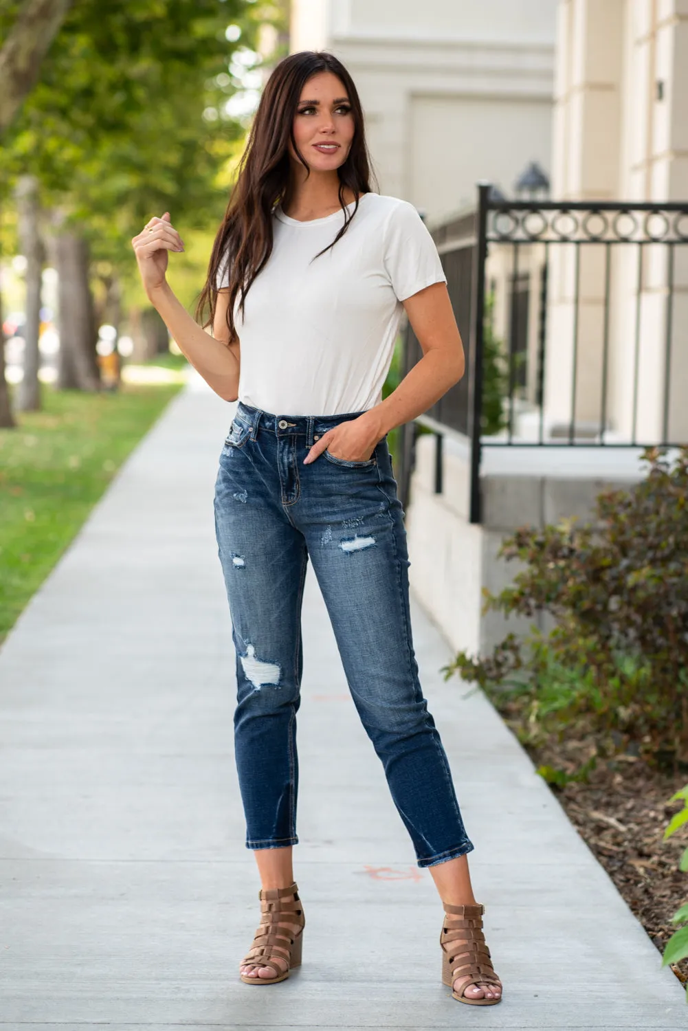High Rise Distressed Mom Jeans