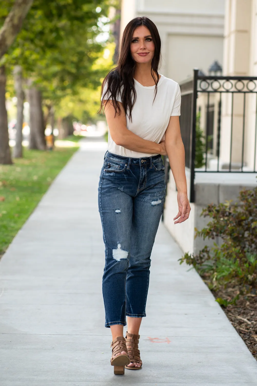 High Rise Distressed Mom Jeans