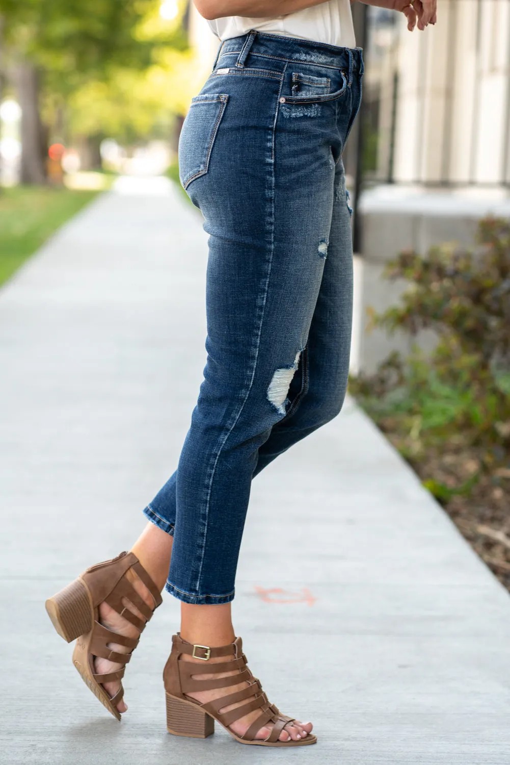 High Rise Distressed Mom Jeans