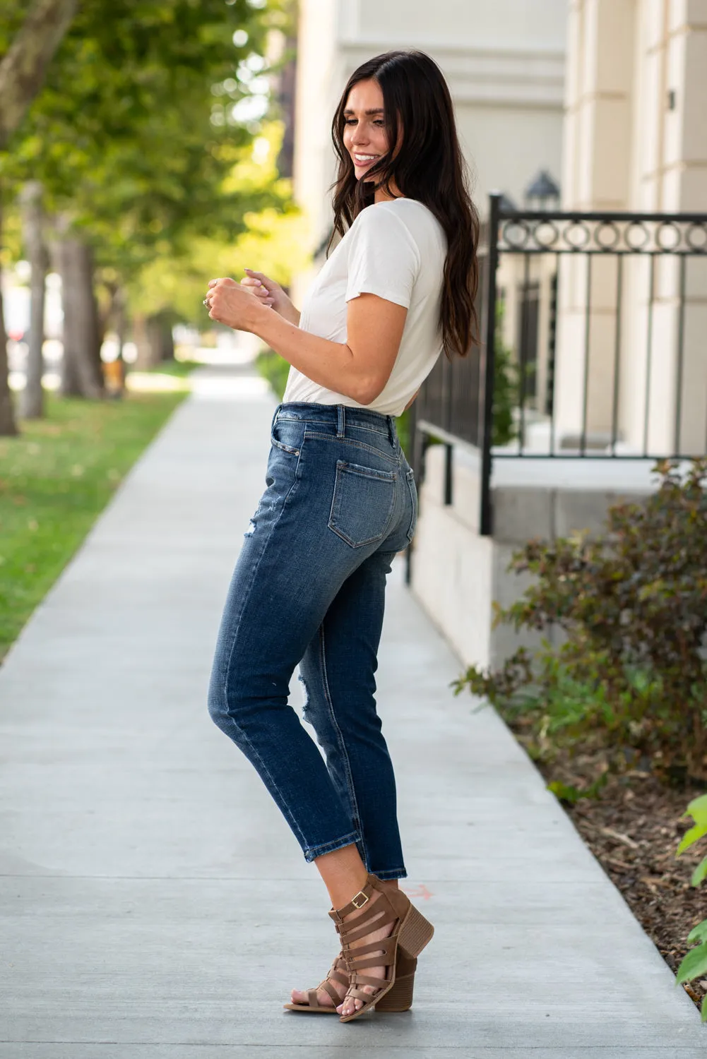 High Rise Distressed Mom Jeans
