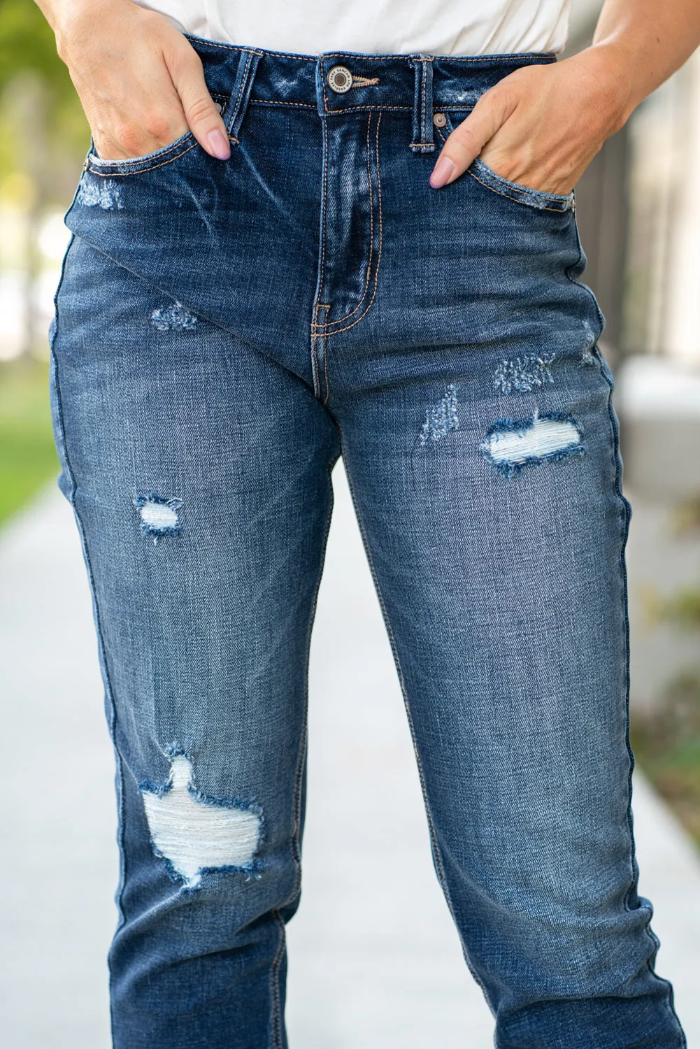High Rise Distressed Mom Jeans