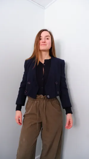 Iconic Cropped Navy Double-Breasted Blazer - S