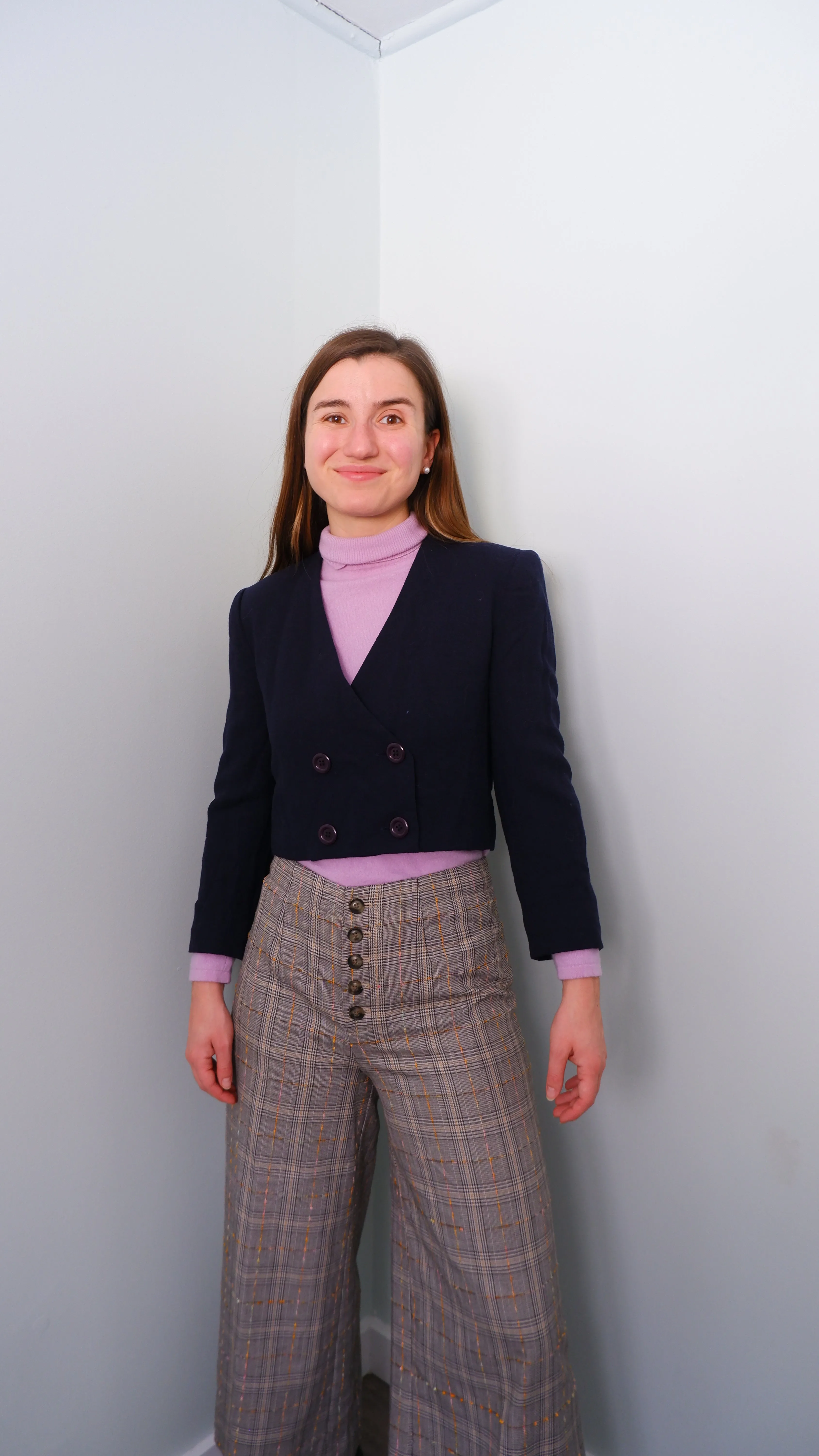 Iconic Cropped Navy Double-Breasted Blazer - S