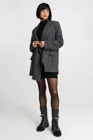 'Jade' Grey Deconstructed Lapels Oversized Wool Blazer