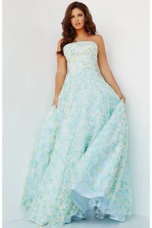 Jovani K09765 Multi Strapless A-Line Floral Kids Long Gown
