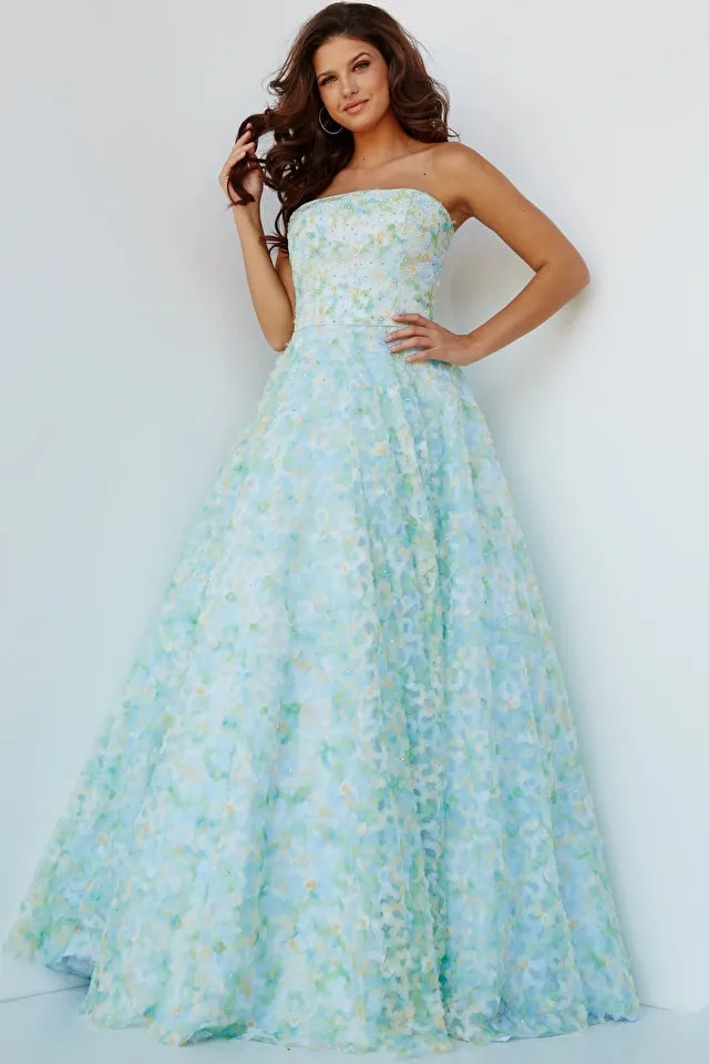 Jovani K09765 Multi Strapless A-Line Floral Kids Long Gown