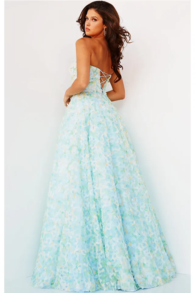 Jovani K09765 Multi Strapless A-Line Floral Kids Long Gown