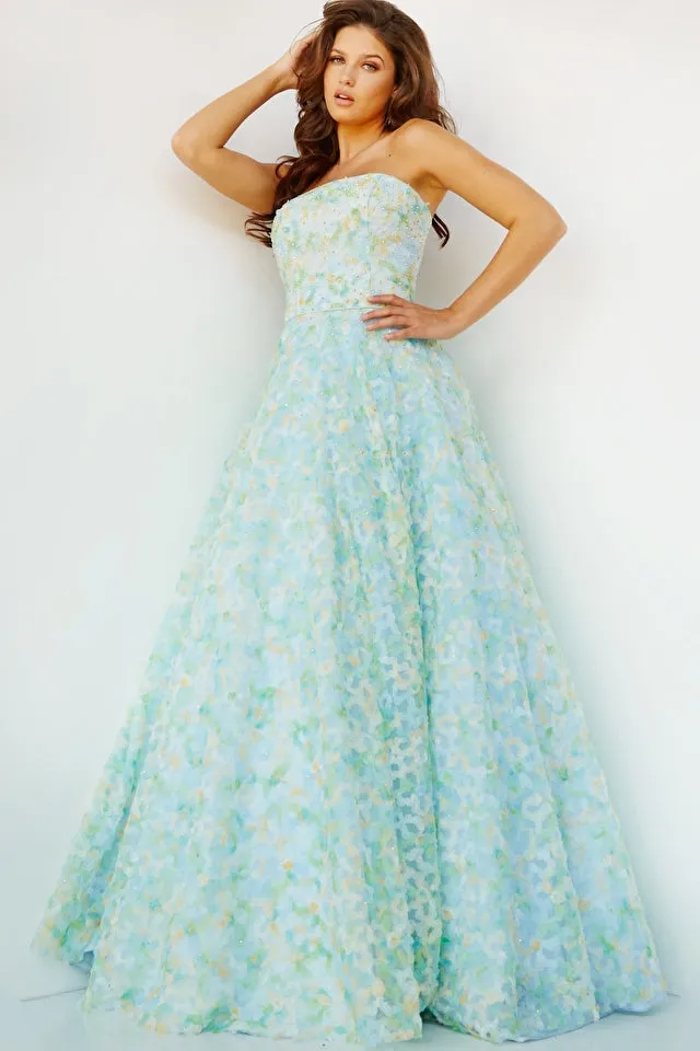 Jovani K09765 Multi Strapless A-Line Floral Kids Long Gown