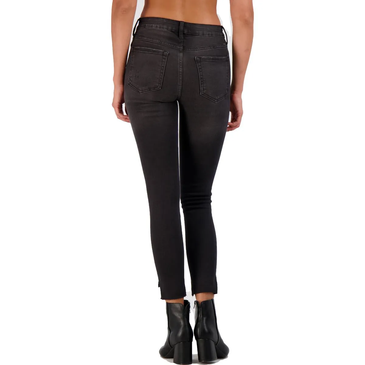 Just Black Women's Faded Dark Wash Destroyed Step Hem Skinny Ankle Jeans