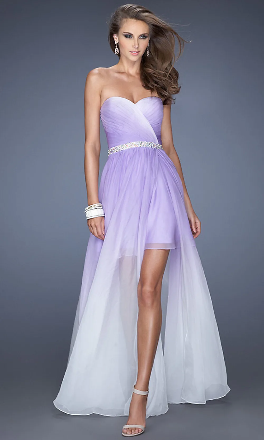 La Femme Strapless Ombre High-Low Prom Dress