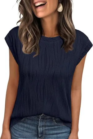 LILLUSORY Dressy Casual Blouses for Women 2025 Summer Trendy Tops Cap Short Sleeve T-Shirts Cute Shirt Work Clothes Spring