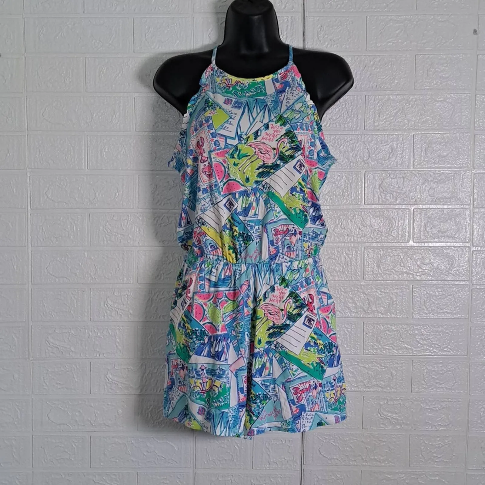 LILLY PULITZER DAYLEY ROMPER IN MULTI POP UP WISH YOU WERE HERE