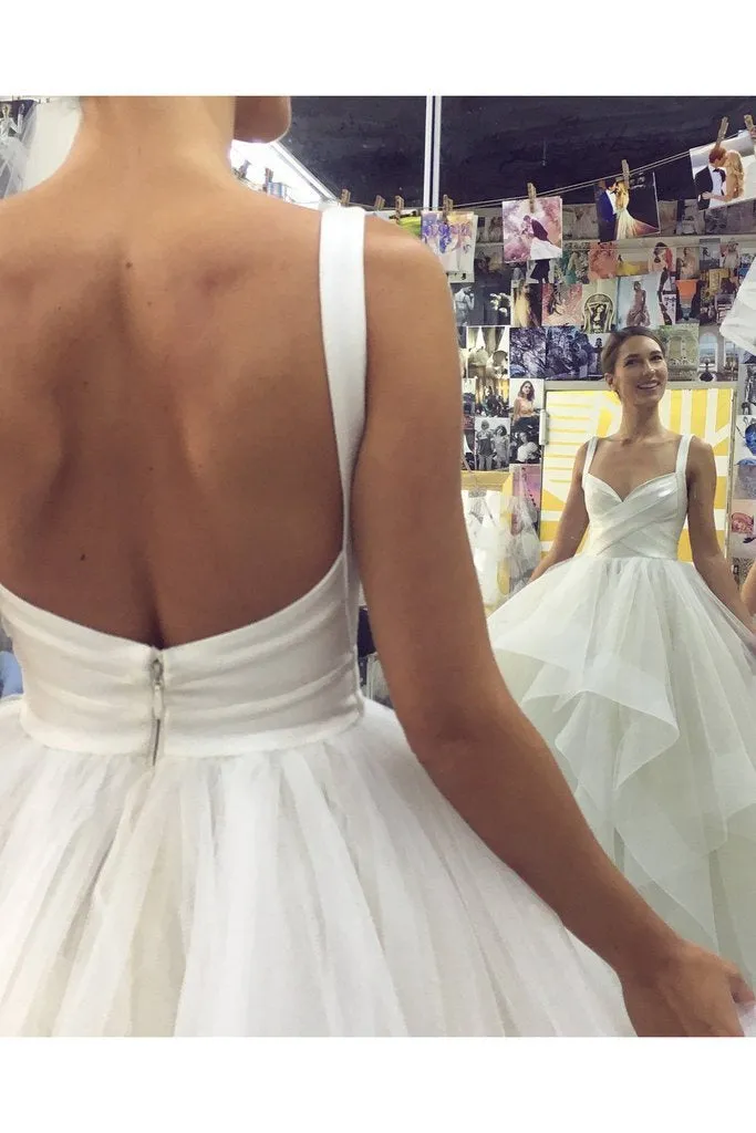 Luolandi Elegant Ivory Tulle V Neck Spaghetti Straps Wedding Dresses Long Sexy