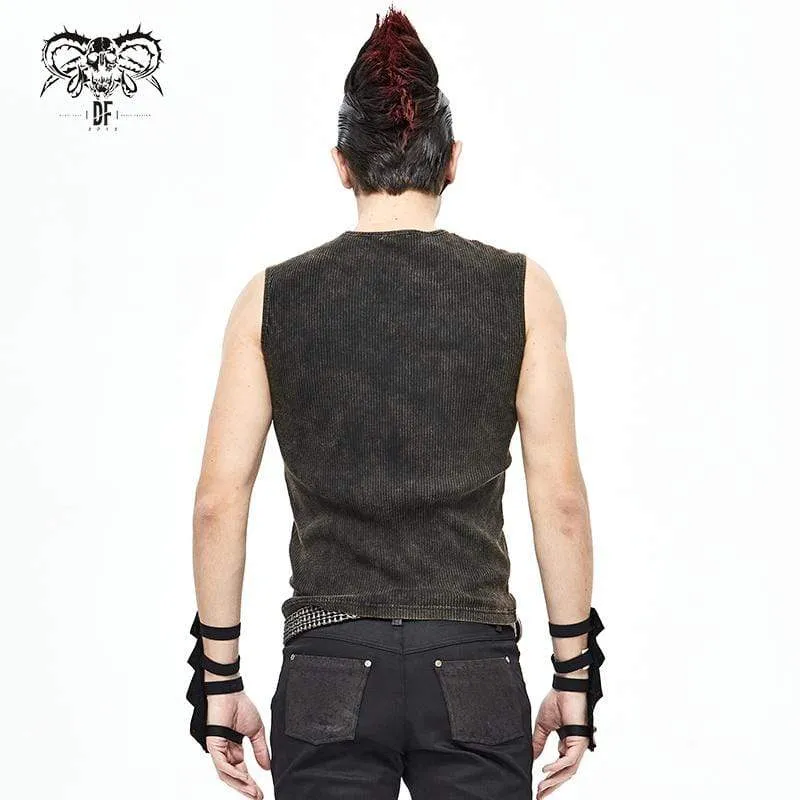 Men's Gothic Punk Slim Fitted Lace-Up Tank Tops Brown
