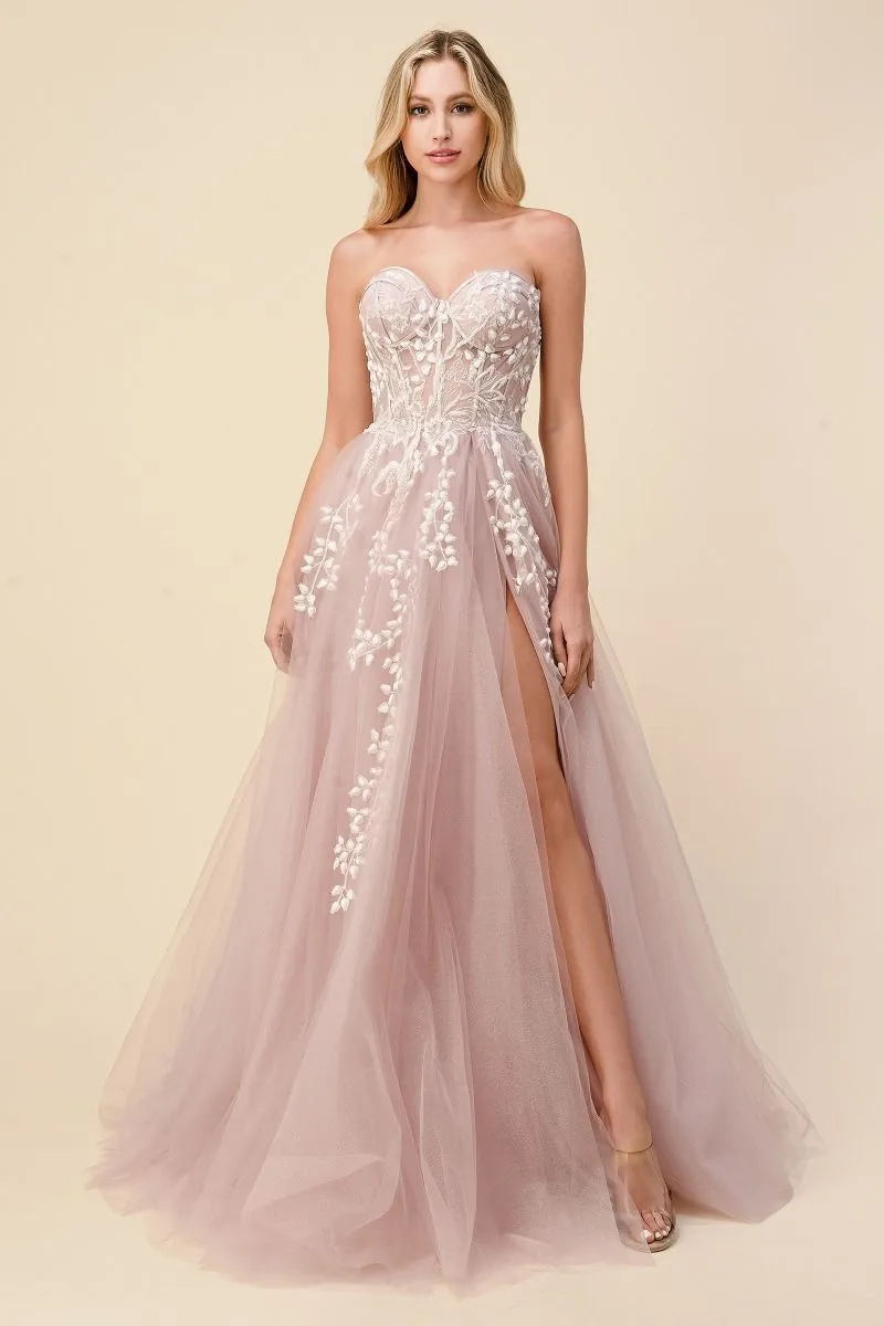 MINKA Lace Applique Bodice Tulle Prom & Formal Dress