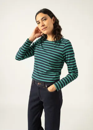 MINQUIDAME - Breton Striped Shirt with Long Sleeve | Soft Cotton | Women Fit (NAVY / KELLY GREEN)