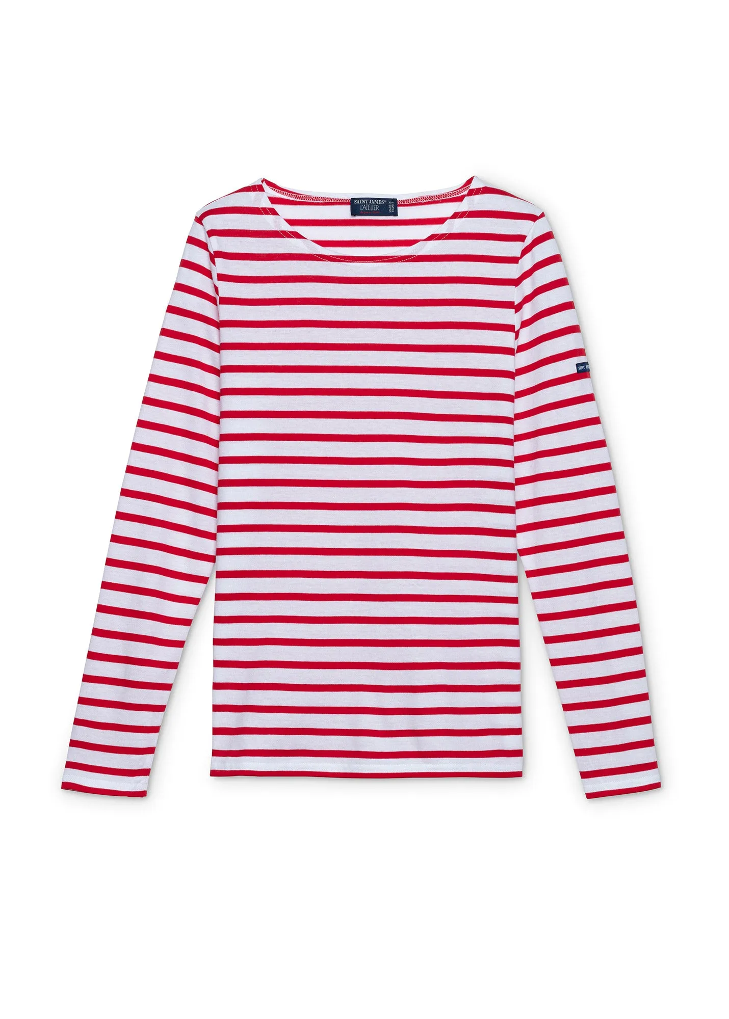 MINQUIDAME - Breton Striped Shirt with Long Sleeve | Soft Cotton | Women Fit (WHITE / RED)
