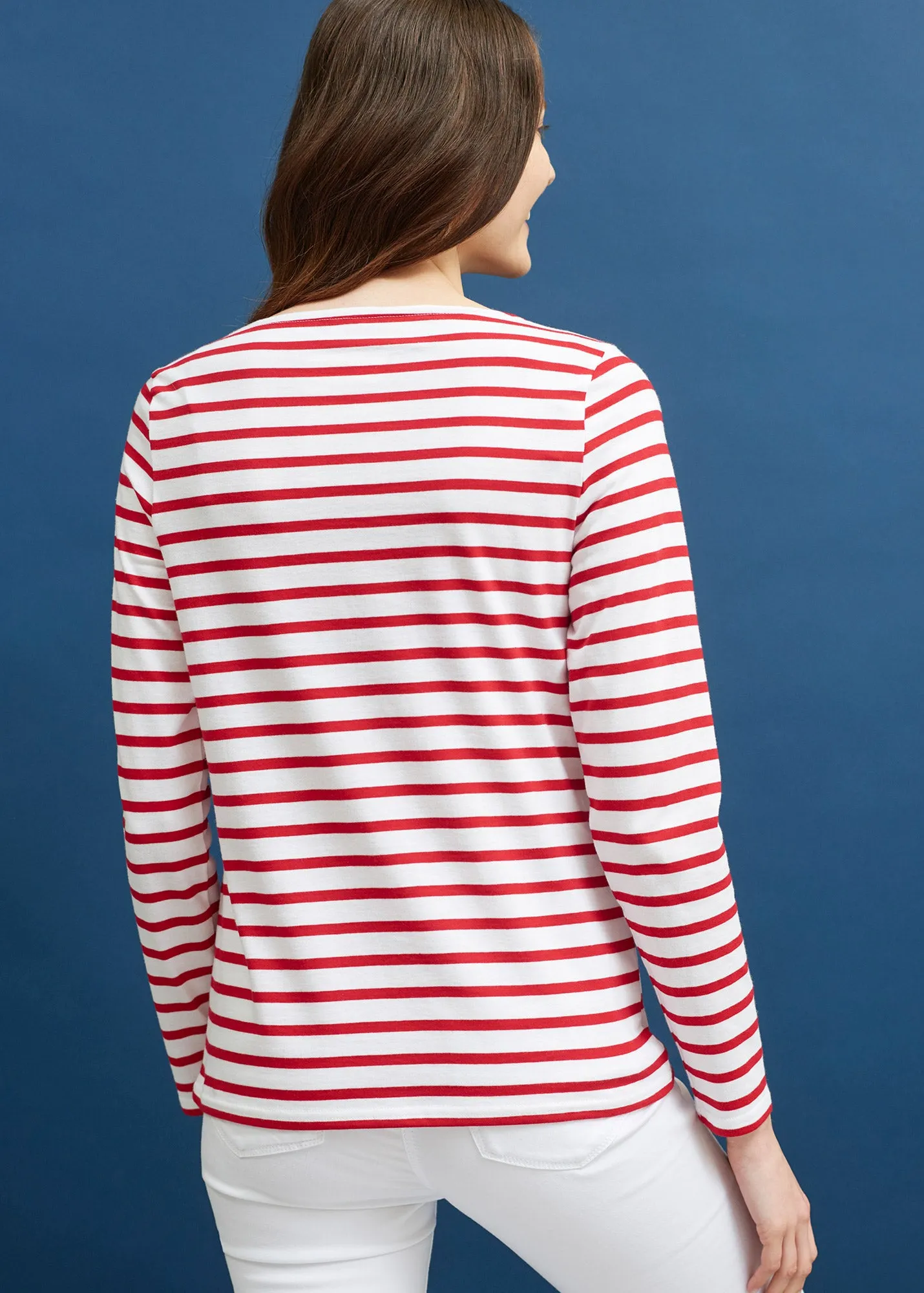 MINQUIDAME - Breton Striped Shirt with Long Sleeve | Soft Cotton | Women Fit (WHITE / RED)