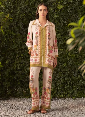 Miraya Leaf Green Printed Crepe Co-ord Set for Women