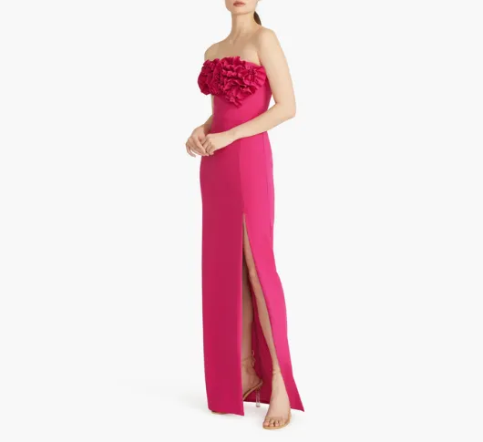 ML Monique Lhuillier - Gemma Strapless Column Gown in Fuschia