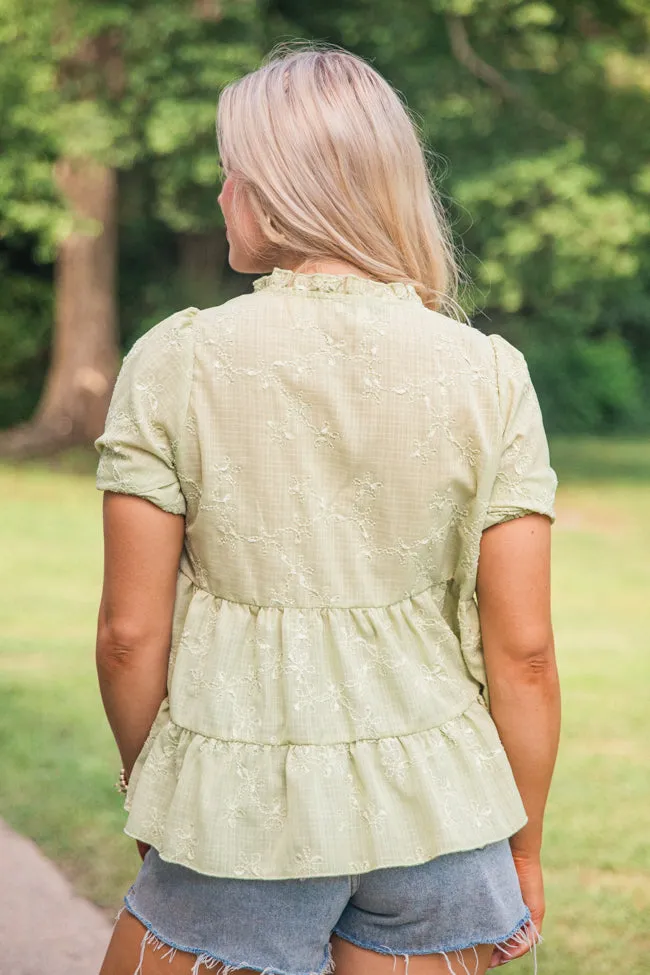 My Life Story Green Embroidered Short Sleeve Blouse FINAL SALE