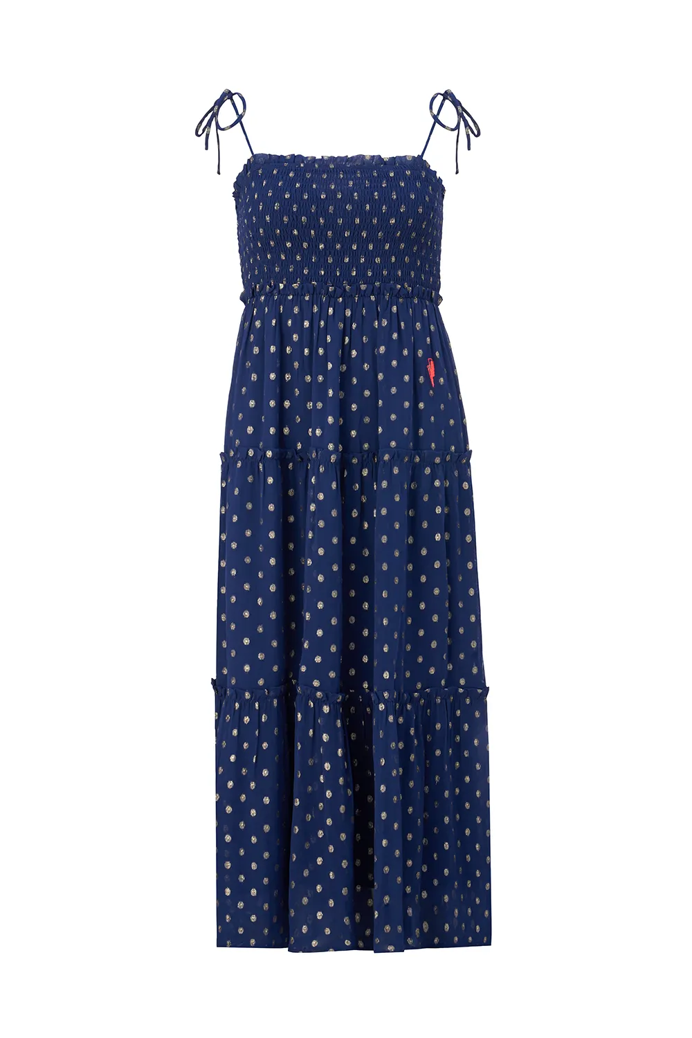 Navy with Gold Lurex Spot Bandeau Midi Dress