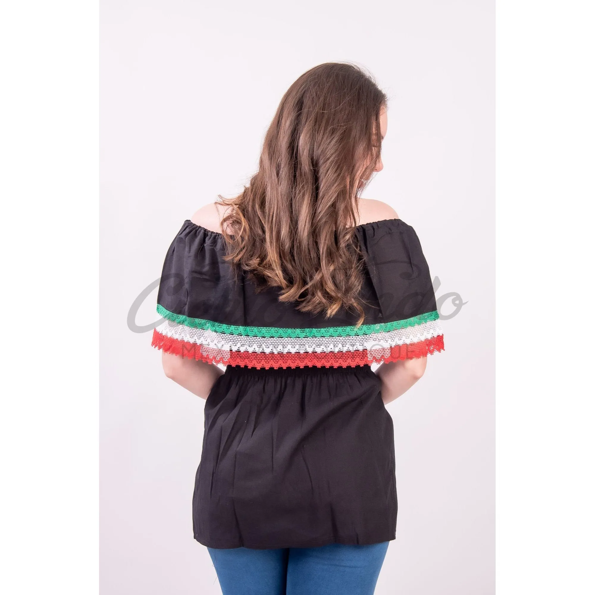 Off the Shoulder Tricolor Blouse