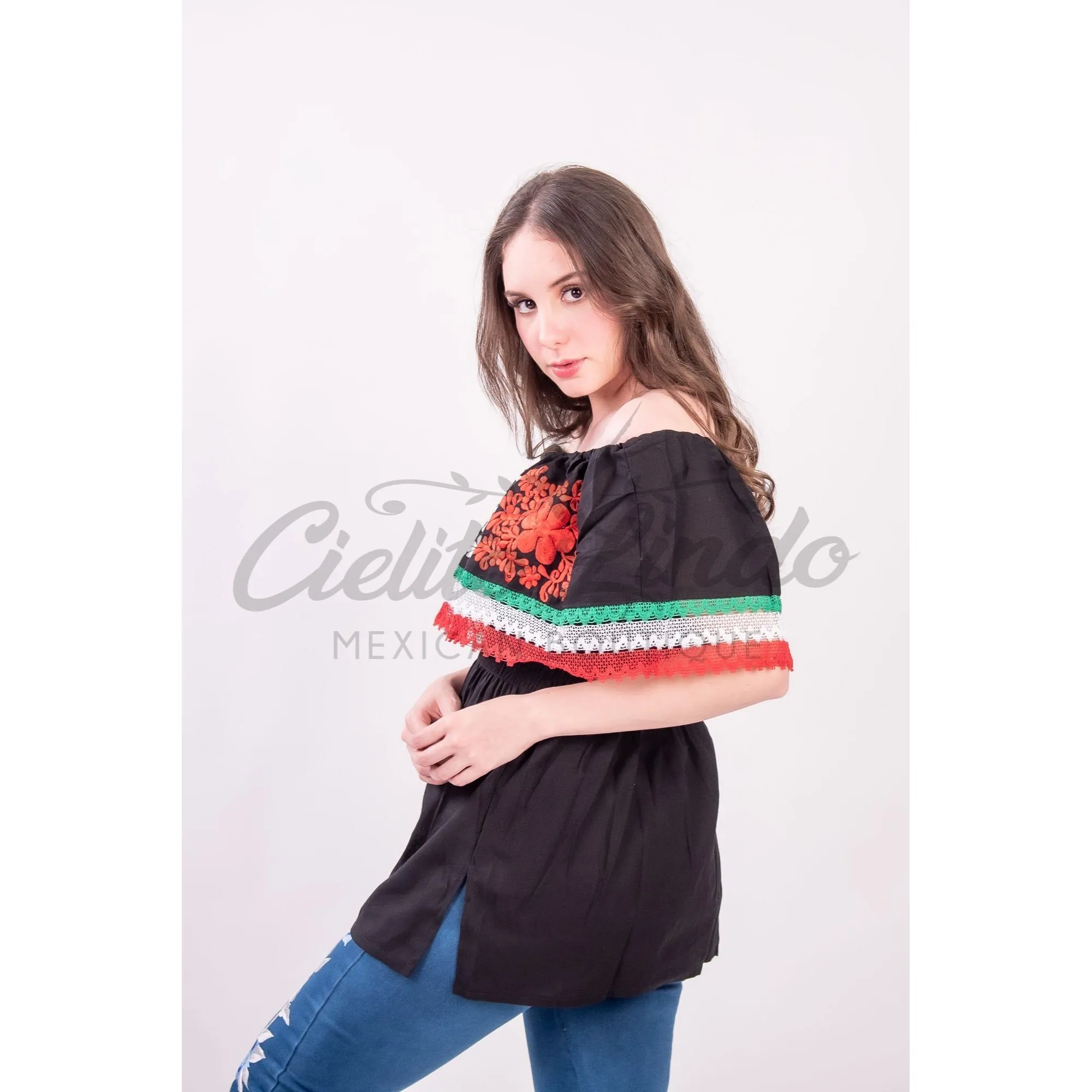 Off the Shoulder Tricolor Blouse