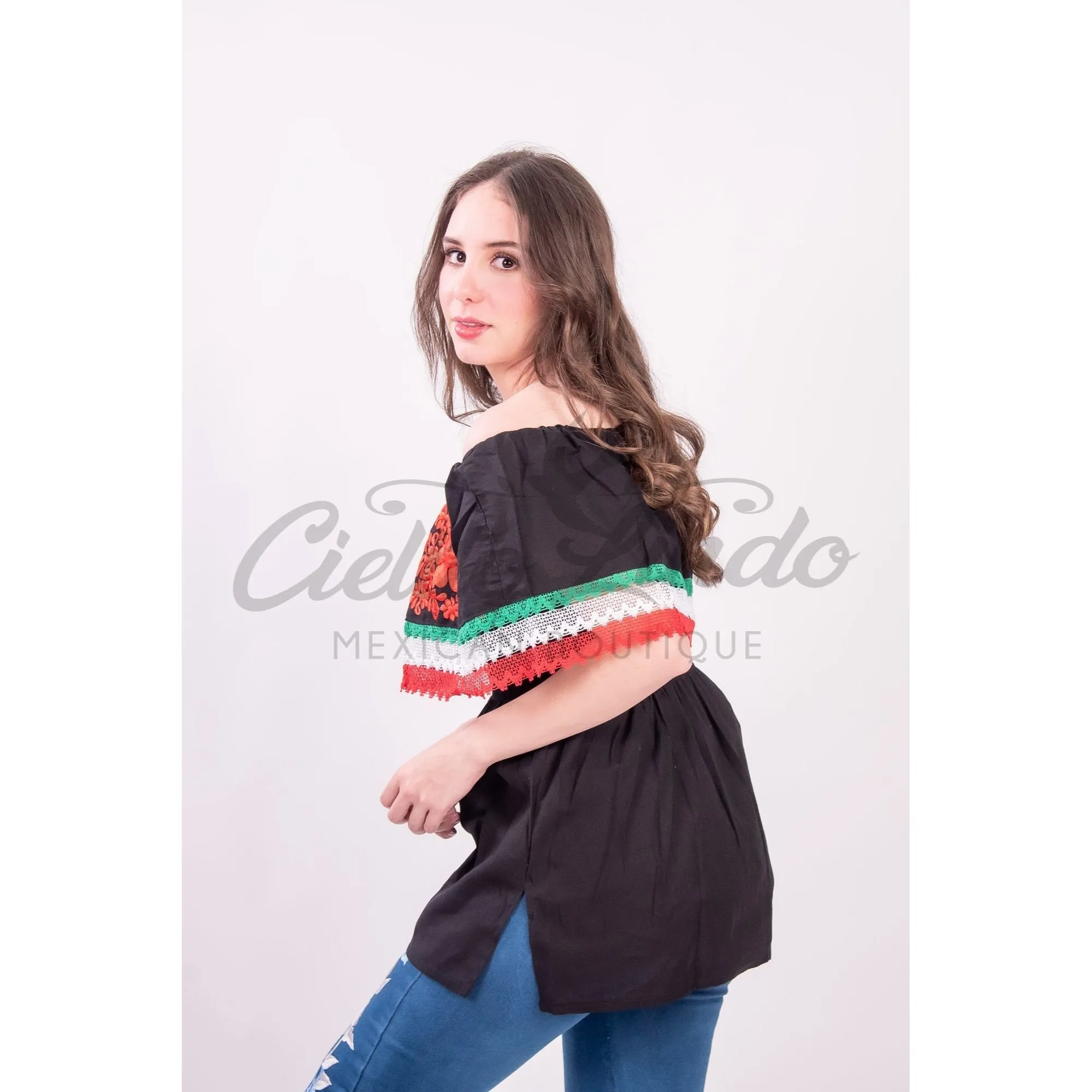 Off the Shoulder Tricolor Blouse