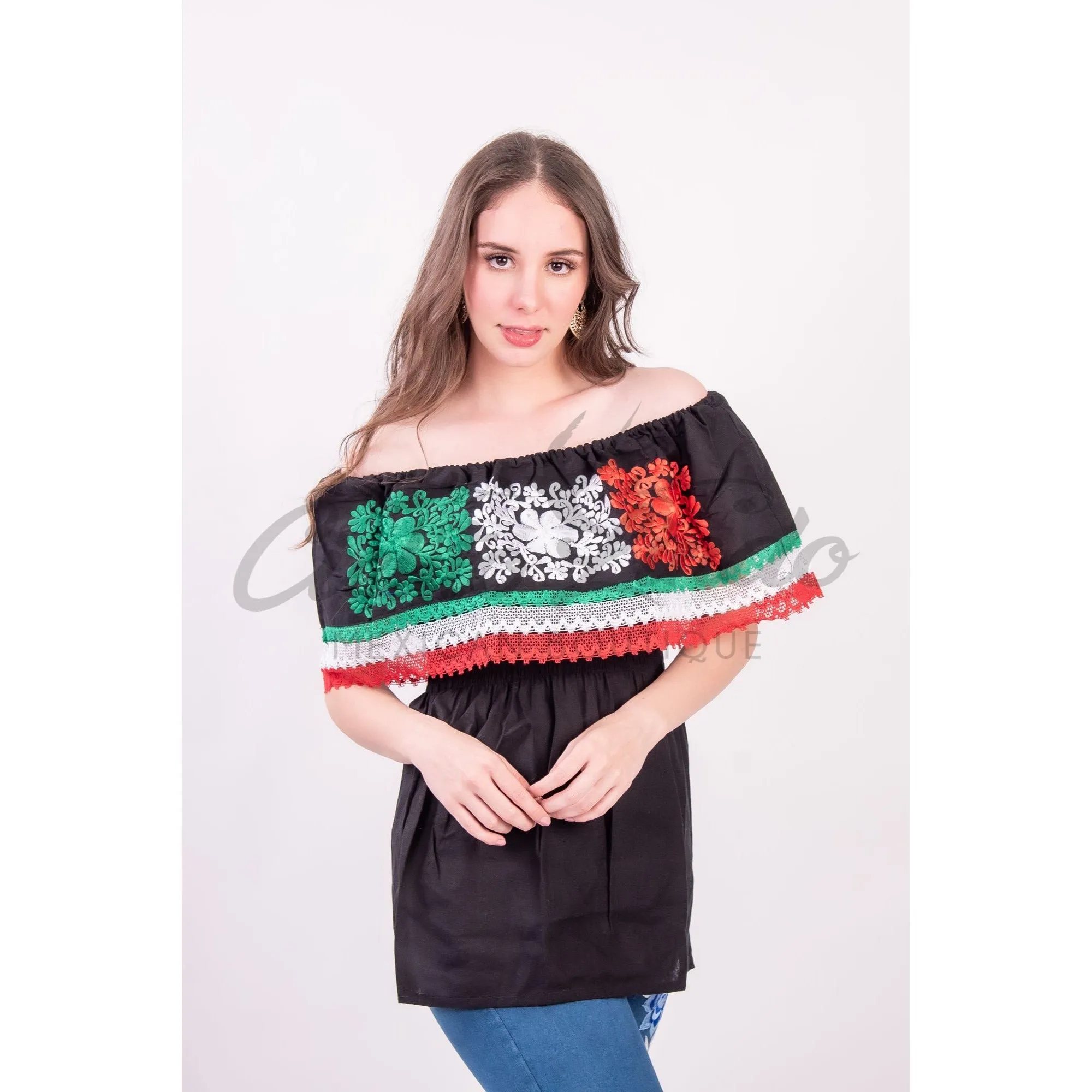 Off the Shoulder Tricolor Blouse