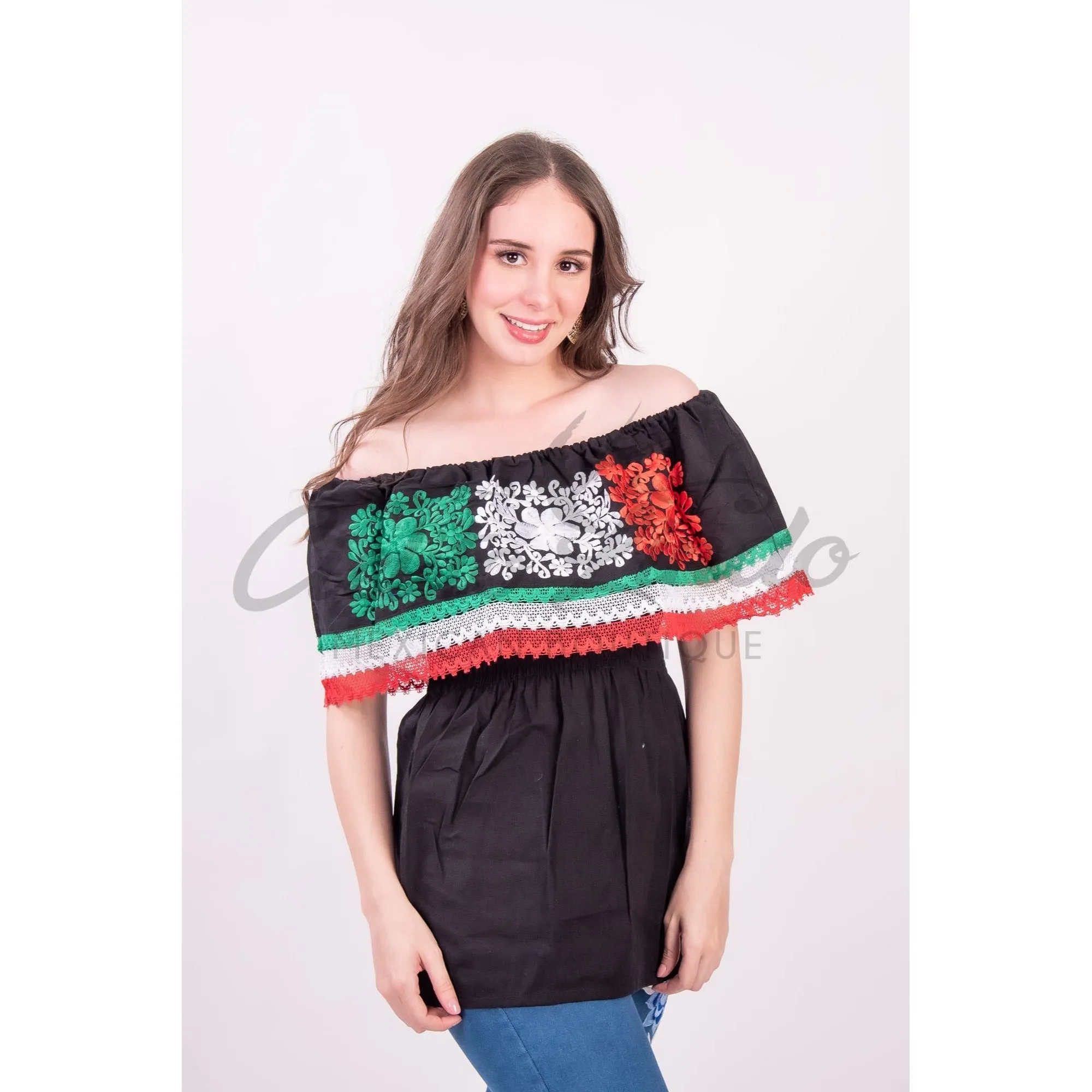 Off the Shoulder Tricolor Blouse