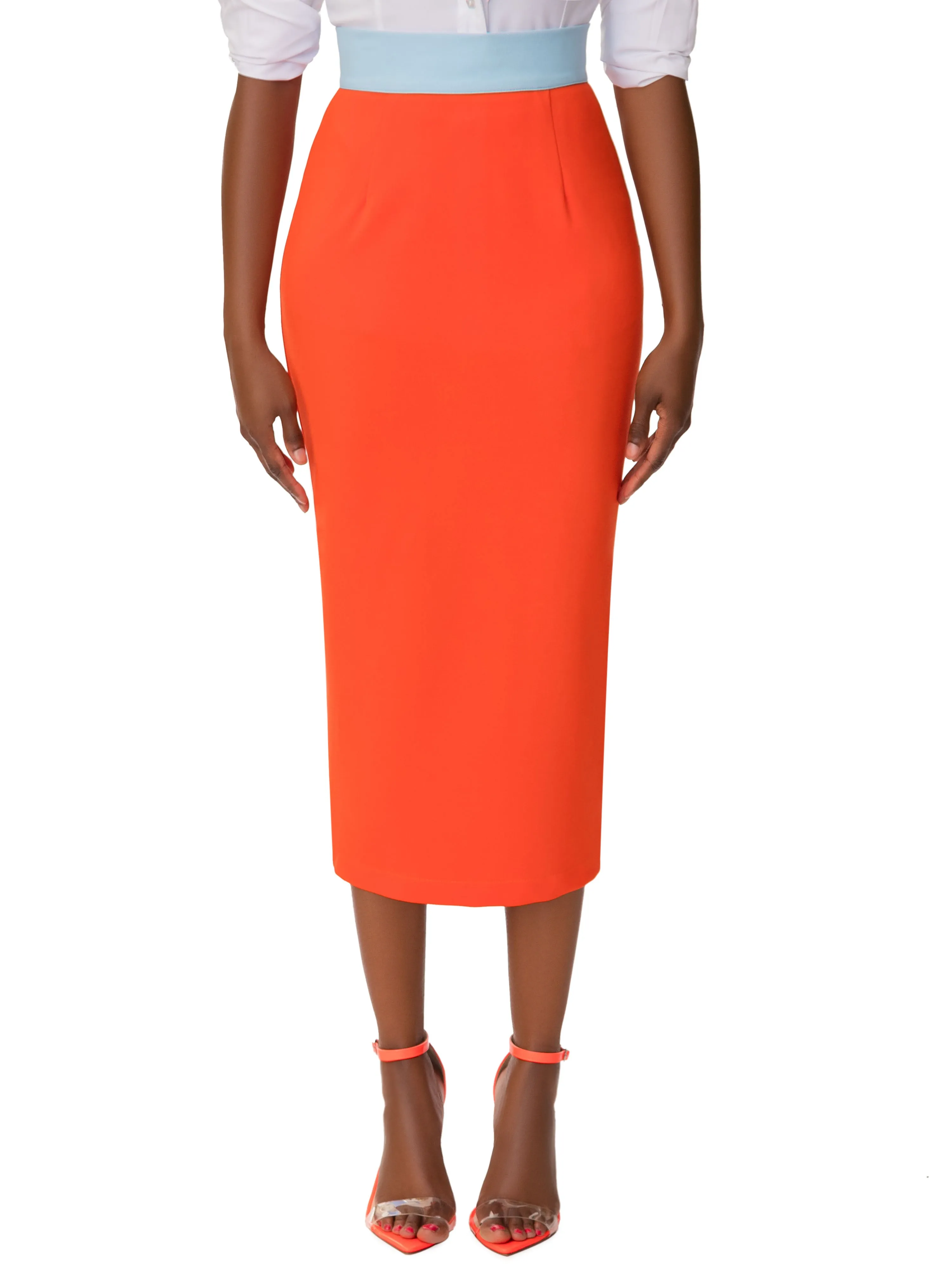 "Juanita" Orange/Blue Contrast Waist Pencil Skirt