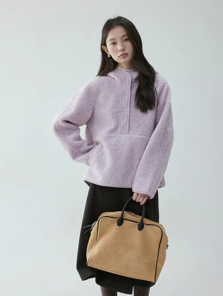 Shearling High Collar Half Button Sweater