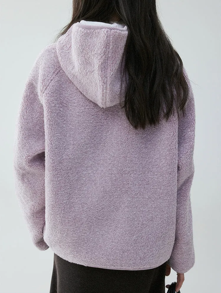 Shearling High Collar Half Button Sweater