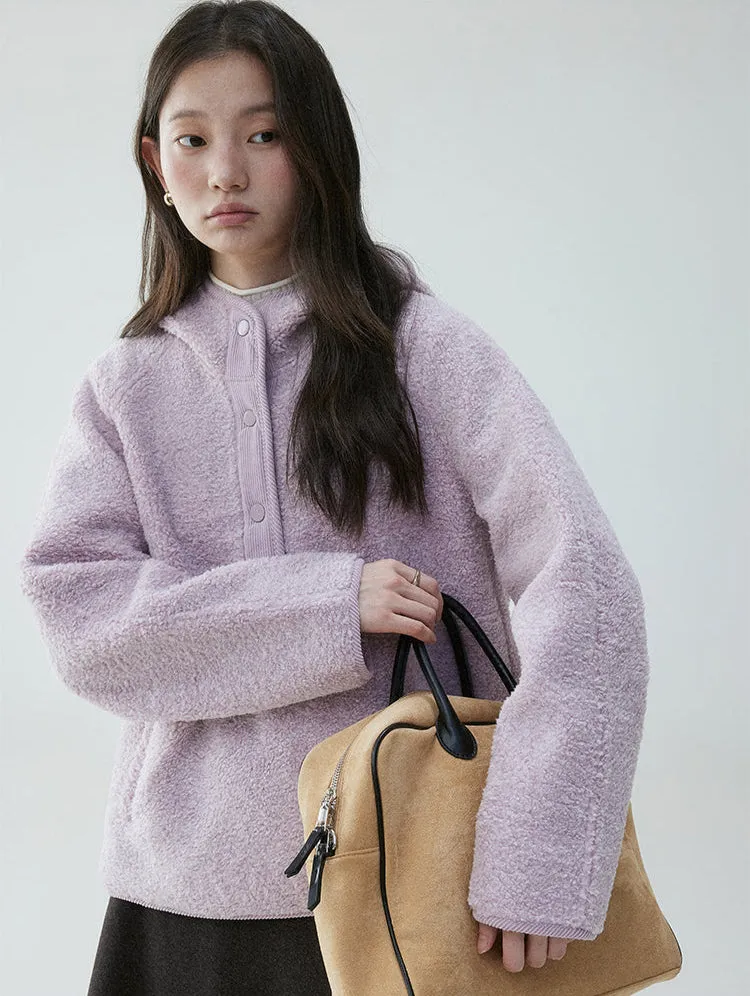 Shearling High Collar Half Button Sweater