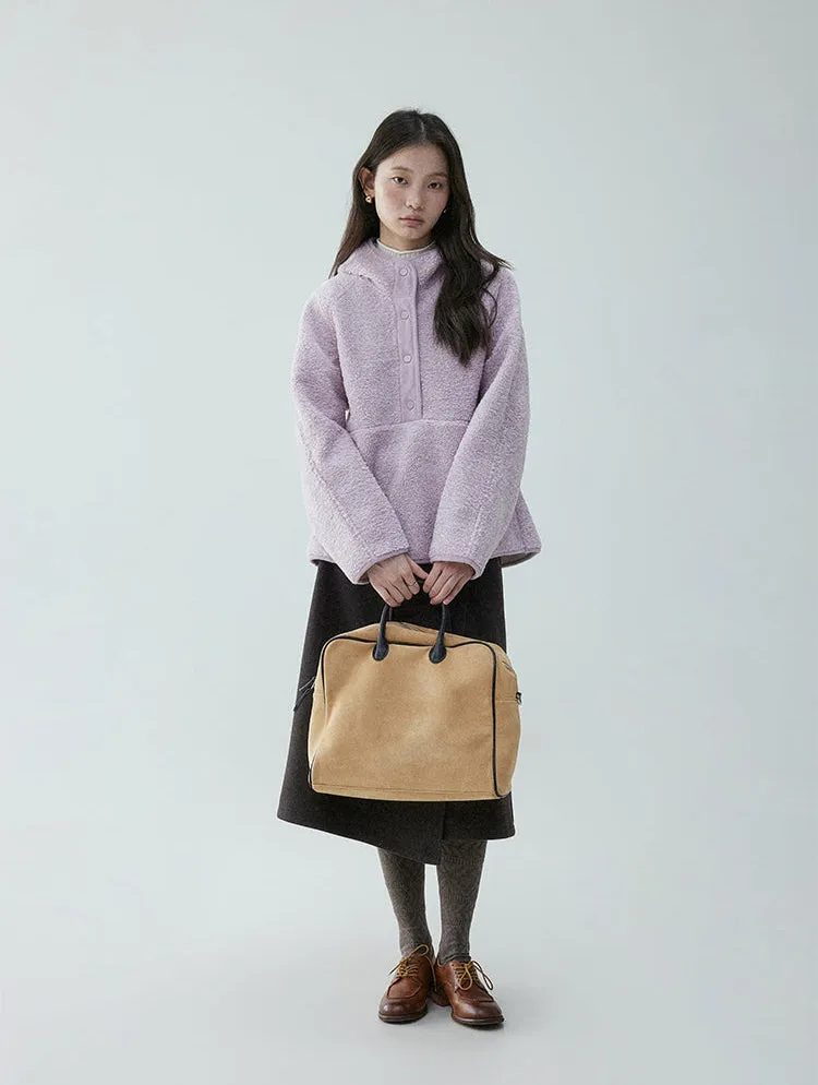 Shearling High Collar Half Button Sweater