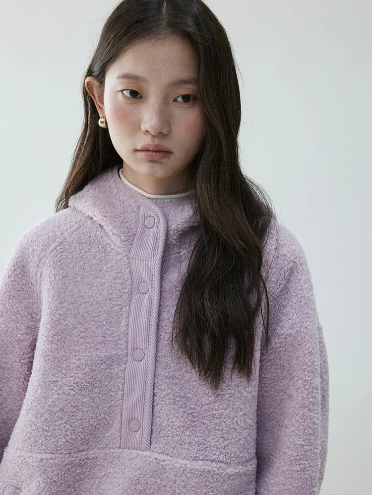 Shearling High Collar Half Button Sweater