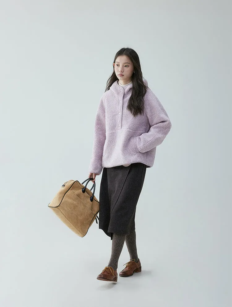 Shearling High Collar Half Button Sweater