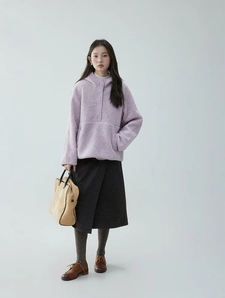 Shearling High Collar Half Button Sweater