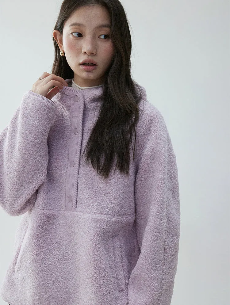 Shearling High Collar Half Button Sweater