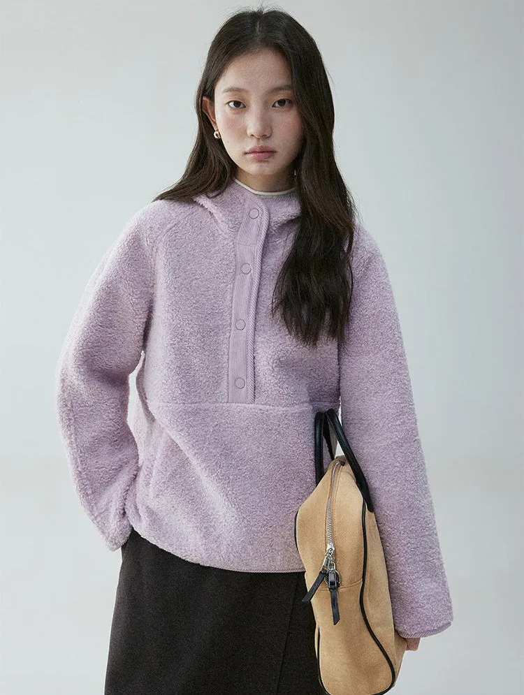 Shearling High Collar Half Button Sweater