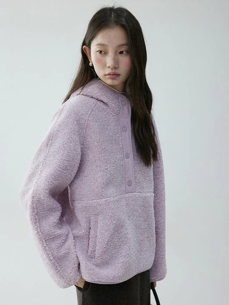 Shearling High Collar Half Button Sweater
