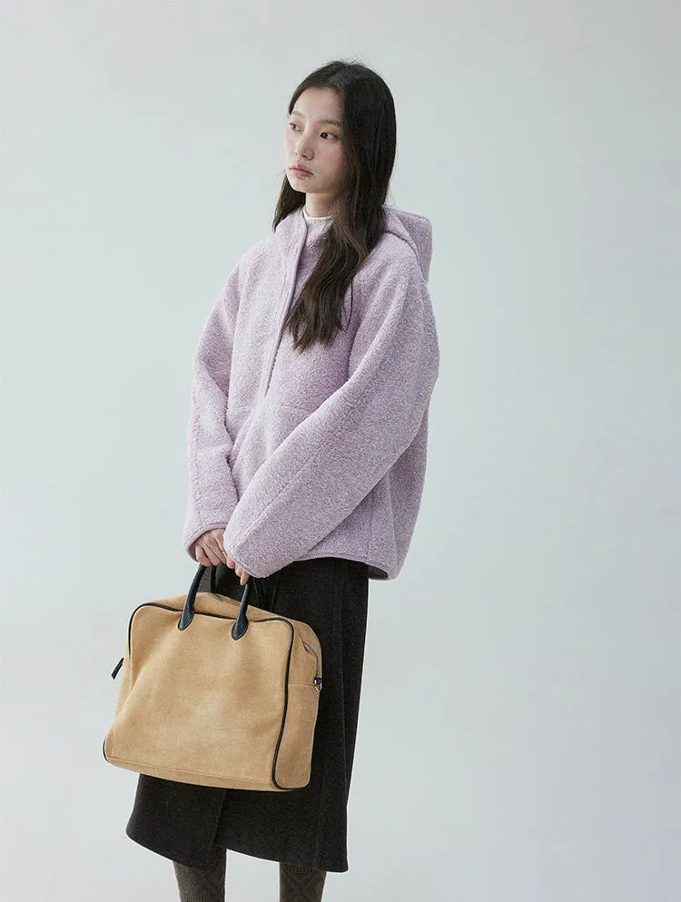 Shearling High Collar Half Button Sweater