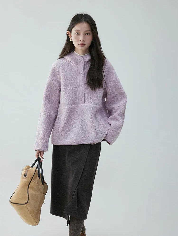 Shearling High Collar Half Button Sweater
