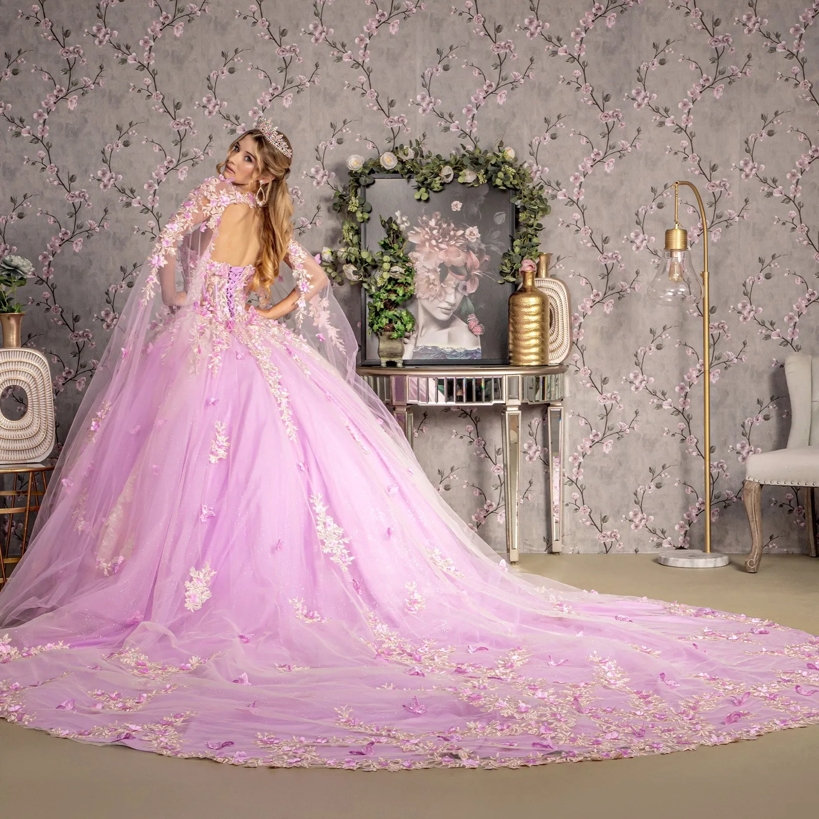 Sheer Bodice Strapless Sweetheart Mesh Ball Gown Side Mesh Long Drapes GLGL3467