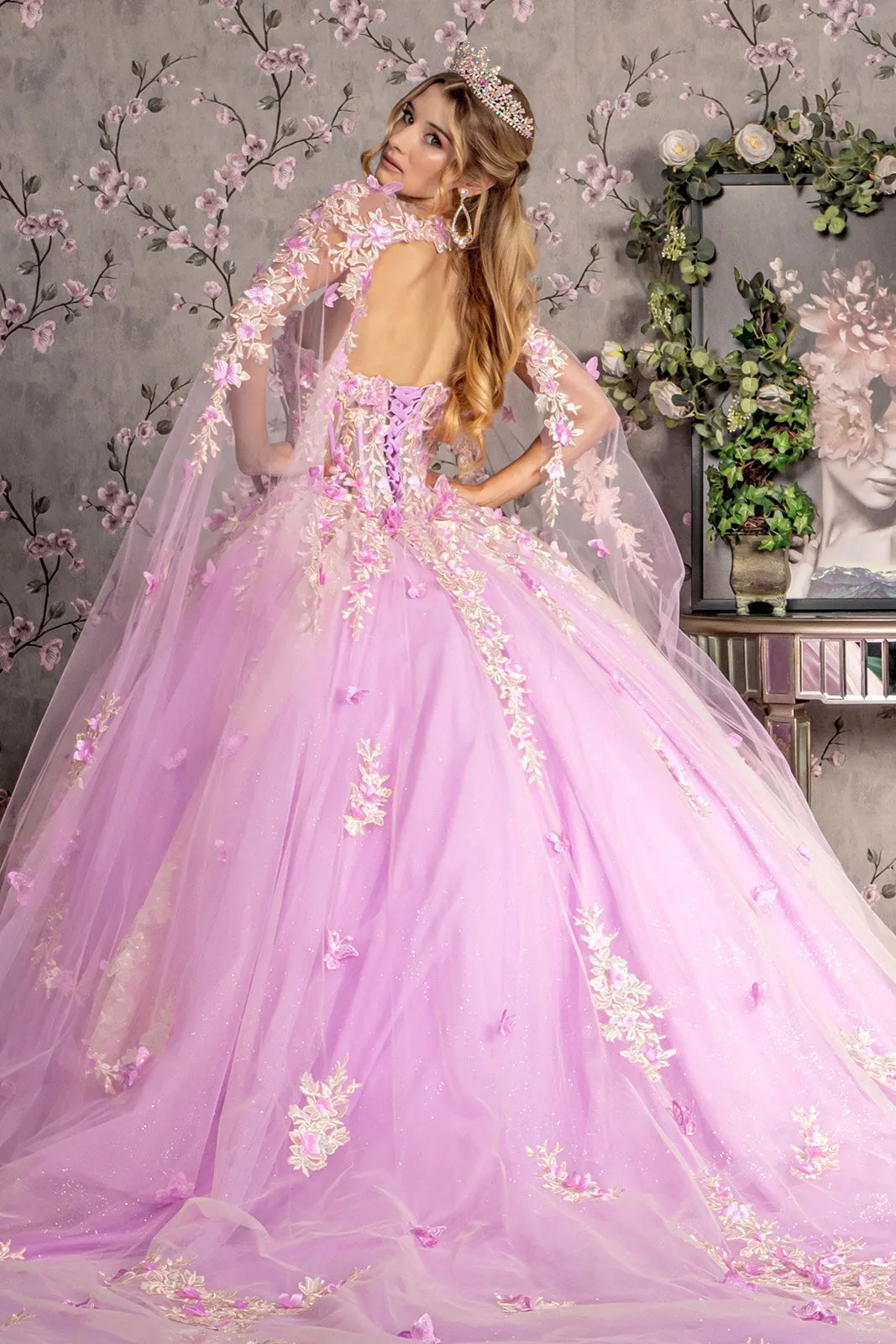 Sheer Bodice Strapless Sweetheart Mesh Ball Gown Side Mesh Long Drapes GLGL3467