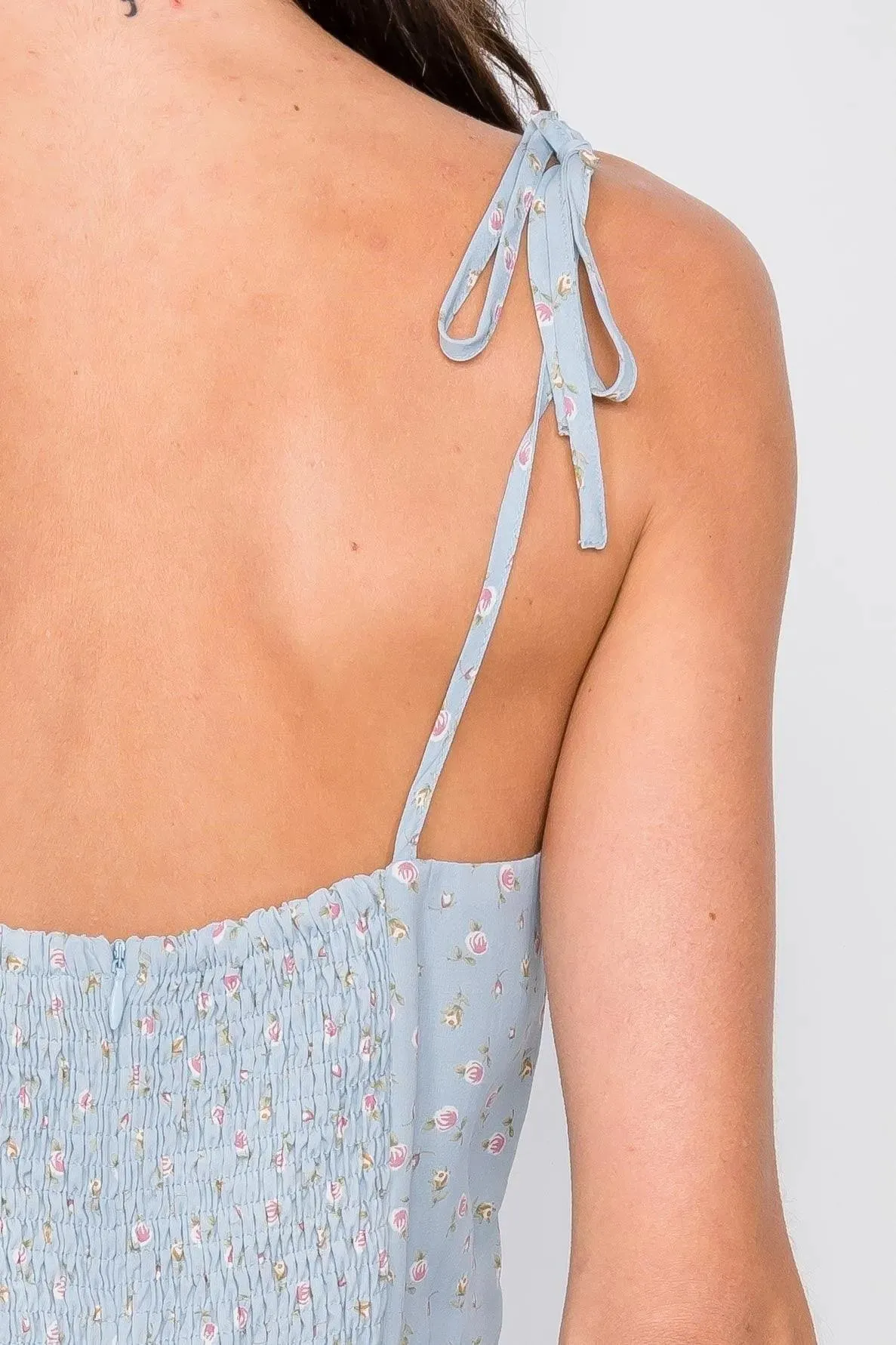 Sky Blue Boho Floral Mini Chic Casual Romper /2-1-1