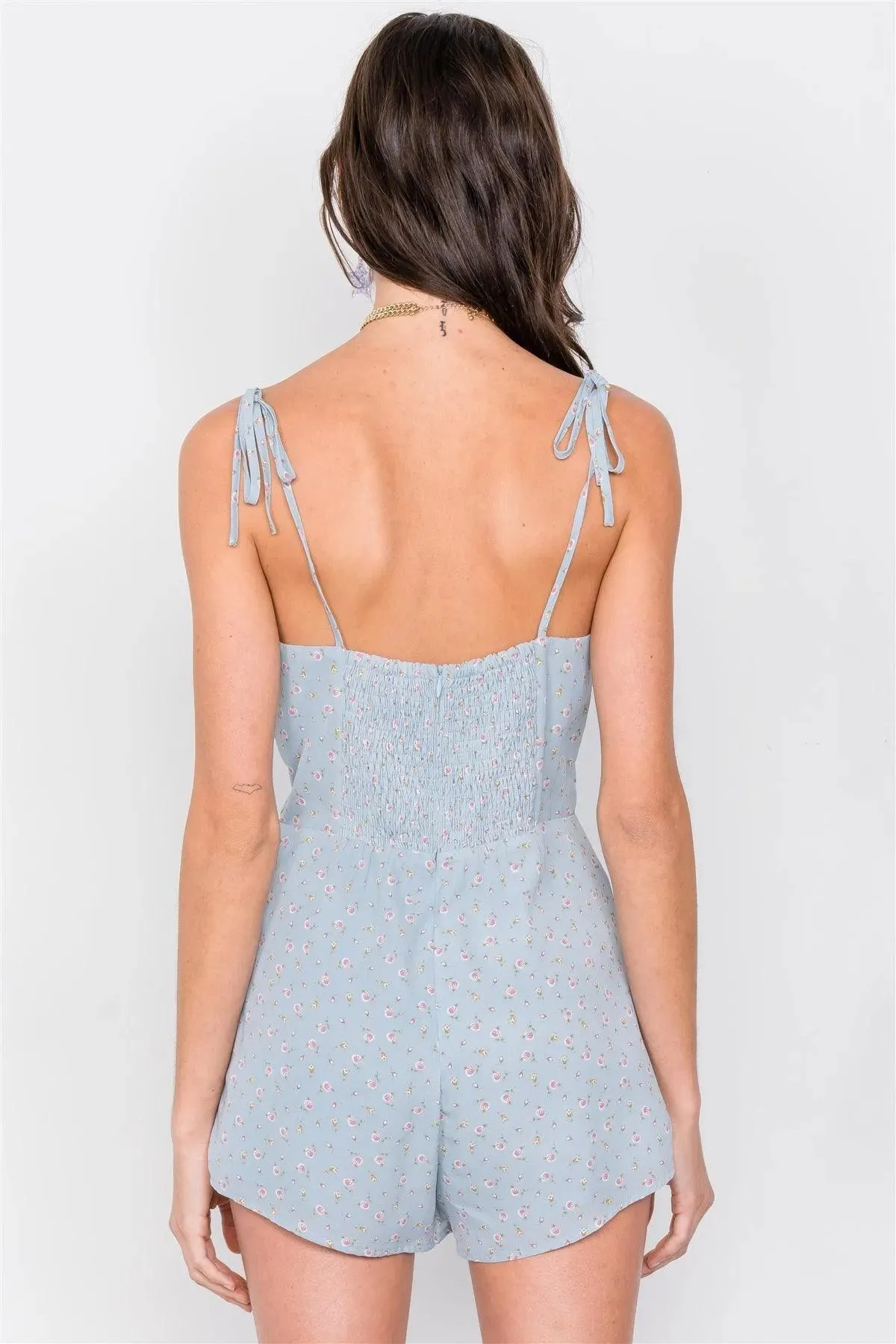 Sky Blue Boho Floral Mini Chic Casual Romper /2-1-1