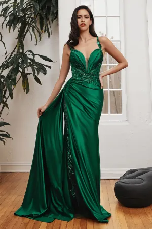 SOFT SATIN FITTED GOWN WITH SASH CDCDS417